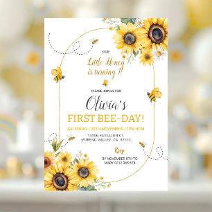 Sunflower Bee Girl Birthday Invitation