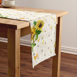 Sunflower Bee Hive Honeycomb Golden Honey  Medium Table Runner