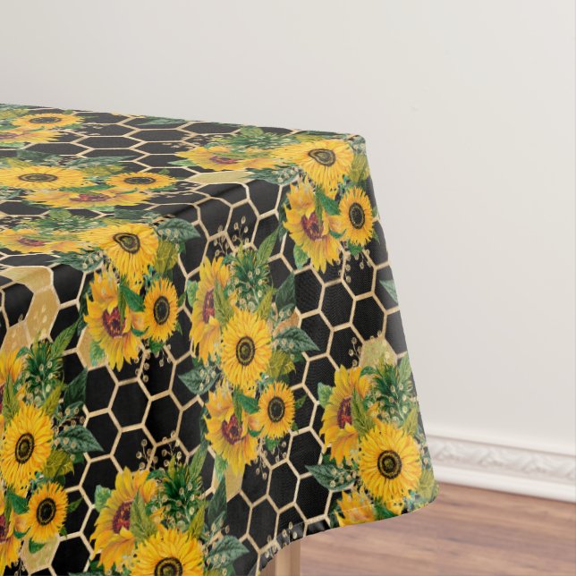 Sunflower Bee Hive Honeycomb Golden  Tablecloth (In Situ)