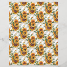 Sunflower Bee Scrapbook Paper Sheet