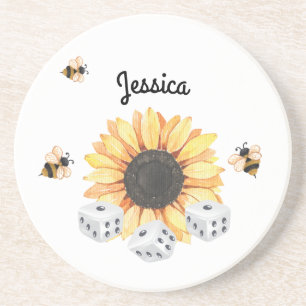 Sunflower Bees Floral Dice Bunco Monogram Coaster