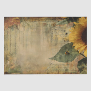 Sunflower Bees Vintage Ephemera Decoupage Junk Tissue Paper