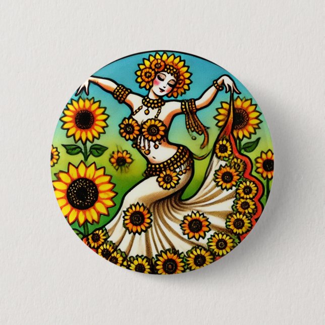 Sunflower Belly Dancer                             2 Inch Round Button (Front)