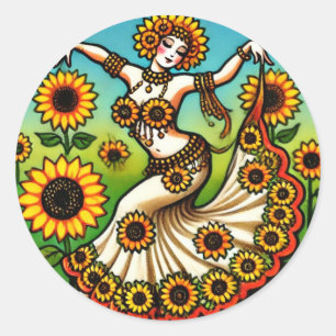 Sunflower Belly Dancer Classic Round Sticker