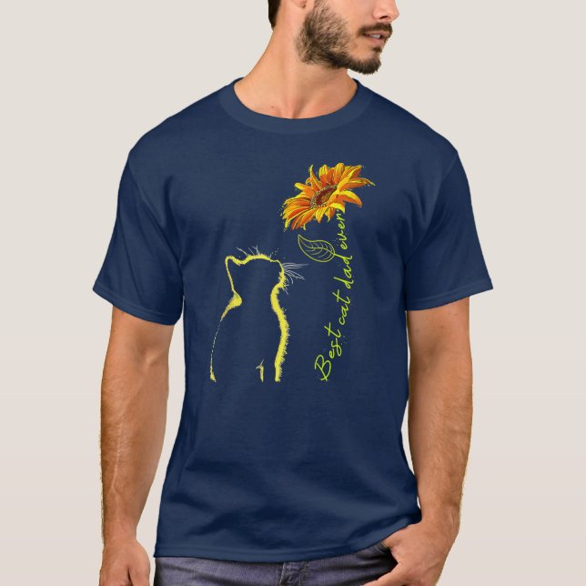 Sunflower Best Cat Dad Ever Cute Cat Lovers T-Shirt (Front)