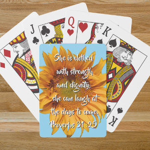 Sunflower Bible Verse Proverbs 31:25 Custom Playing Cards