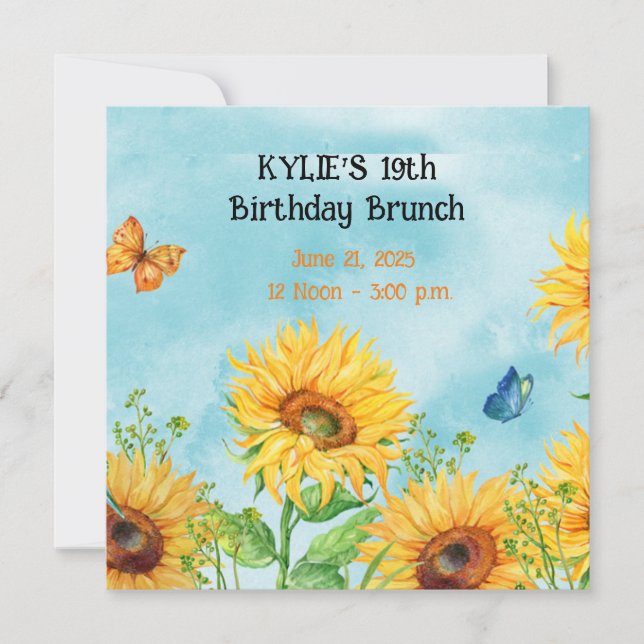 SUNFLOWER BIRTHDAY BRUNCH INVITATIONS (Front)