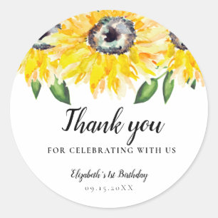 Sunflower Birthday First One Watercolor Floral Classic Round Sticker