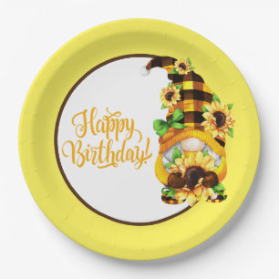 Sunflower Birthday Gnome Paper Plate
