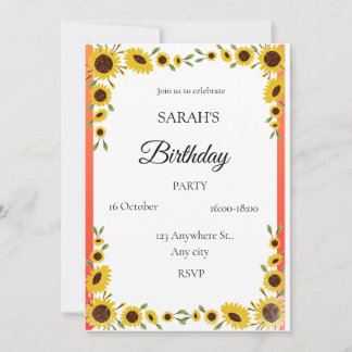 Sunflower birthday invitation