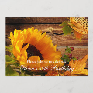 Sunflower Birthday Invitations Rustic Country Fall