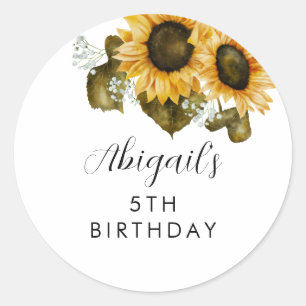 Sunflower Birthday Party Favor  Classic Round Sticker