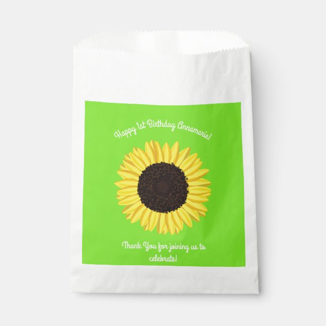 Sunflower Birthday Party Favour Bag (Front)