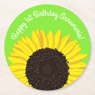 Sunflower Birthday Party Round Paper Coaster