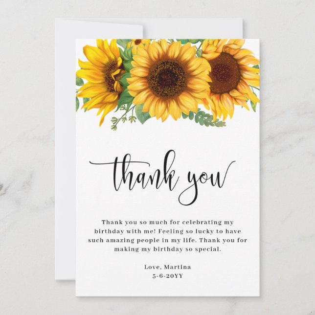 Sunflower BIrthday Thank You Card (Front)