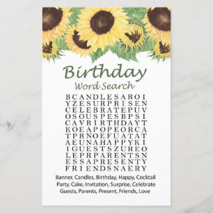 sunflower Birthday word search game