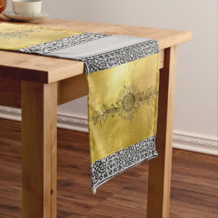 Sunflower Black and Metallic Gold Table Runner