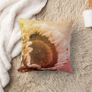 Sunflower Black And White Distressed Vintage  Throw Pillow