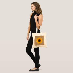  Sunflower Black burlap print Tote Bag