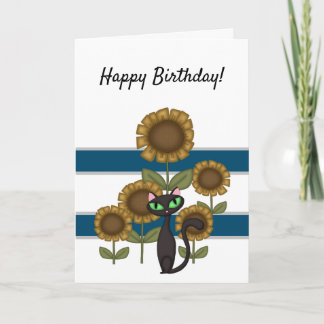 Sunflower Black Cat Card