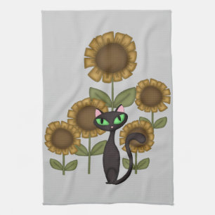 Sunflower Black Cat Kitchen Towel