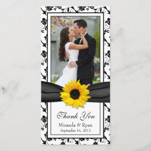 Sunflower Black Floral Ribbon Wedding Thank You Card