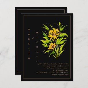 Sunflower Black Gold Script Faire-part de mariage