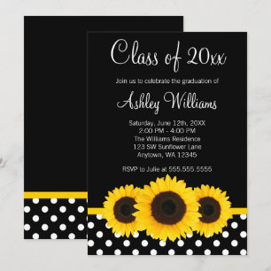 Sunflower Black Polka Dots Graduation Announcement