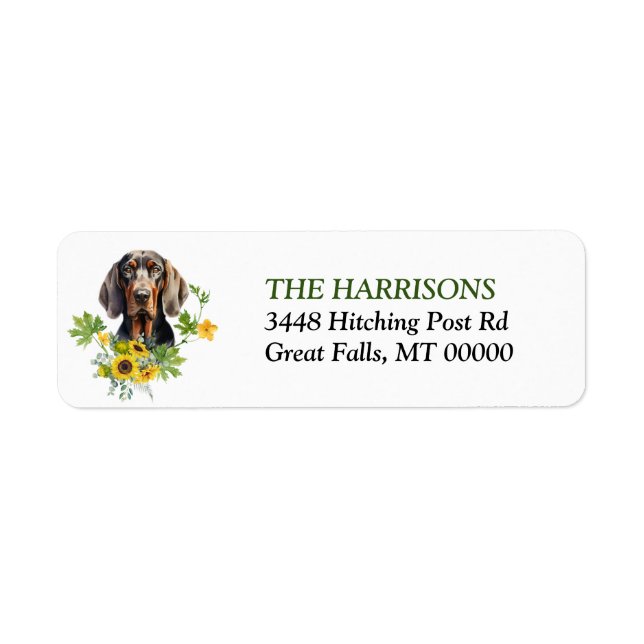 Sunflower Black Tan Coonhound Chien Étiquette (Devant)