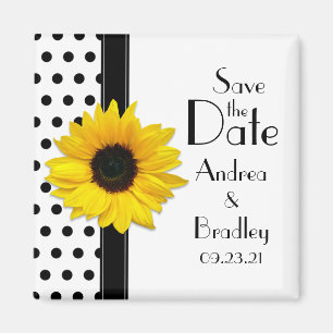 Sunflower Black White Polka Dot Save the Date Magnet