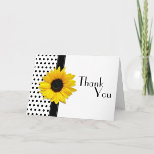 Sunflower Black White Polka Dot Wedding Thank You Card
