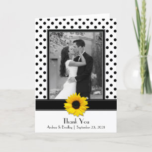 Sunflower Black White Polka Dot Wedding Thank You Card