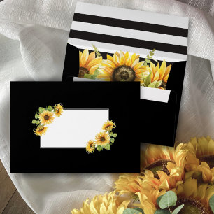 Sunflower Black White Stripe Personalized Wedding Envelope