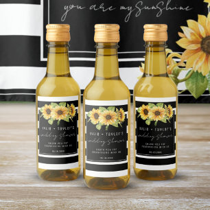 Sunflower Black White Stripe Wedding Shower Favour Wine Label