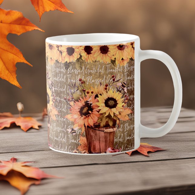 Sunflower Blessings Gratitude Thanksgiving Coffee Mug (Creator Uploaded)