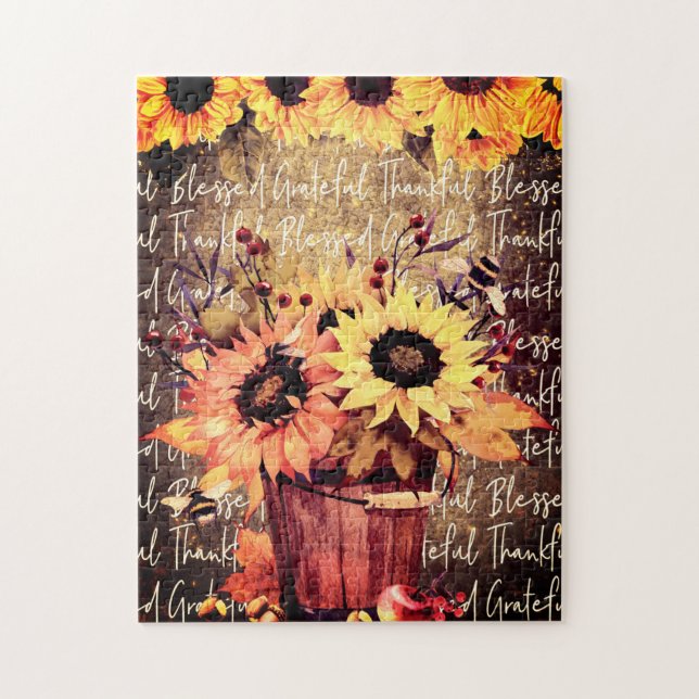 Sunflower Blessings Gratitude Thanksgiving Jigsaw Puzzle (Vertical)