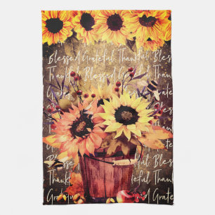 Sunflower Blessings Gratitude Thanksgiving Kitchen Towel