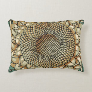 Sunflower Bloom on Blue-green Background Accent Pillow