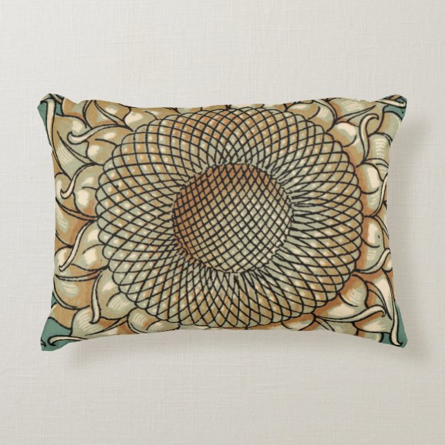 Sunflower Bloom on Blue-green Background Accent Pillow (Front)