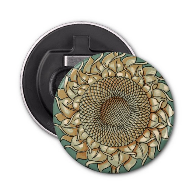 Sunflower Bloom on Blue-green Background Bottle Opener (Front)