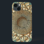 Sunflower Bloom on Blue-green Background iPhone 13 Case<br><div class="desc">An in-your-face print of a sunflower bloom on a blue-green background. You can almost hear the bees humming near the flower,  ready to help pollinate world with this botanical beauty!</div>