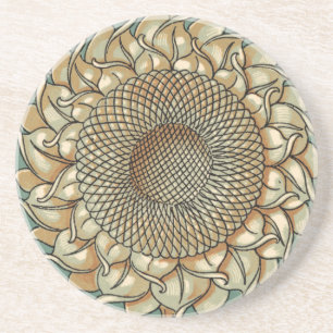Sunflower Bloom on Blue-green Background Coaster