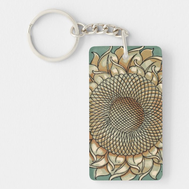 Sunflower Bloom on Blue-green Background Keychain (Front)