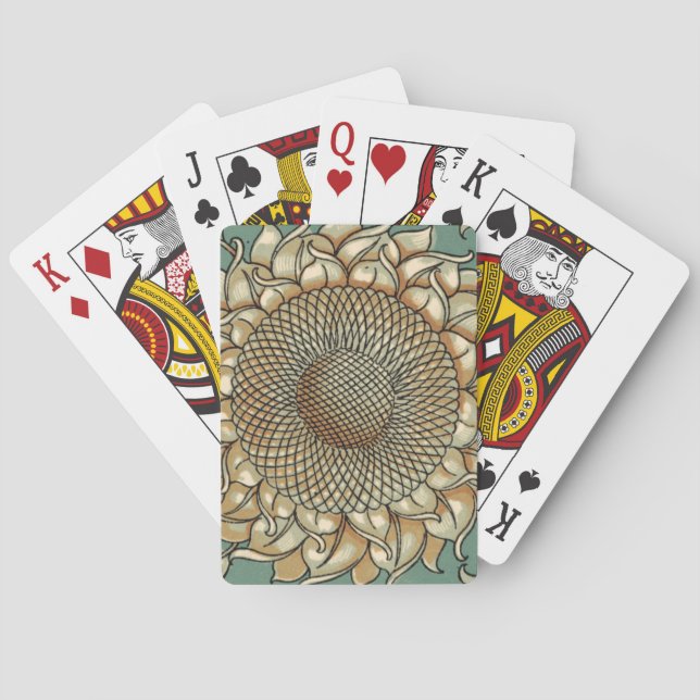 Sunflower Bloom on Blue-green Background Playing Cards (Back)