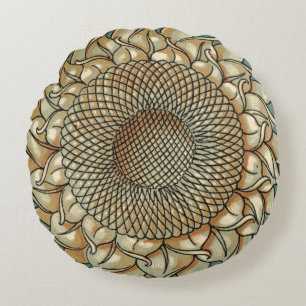 Sunflower Bloom on Blue-green Background Round Pillow