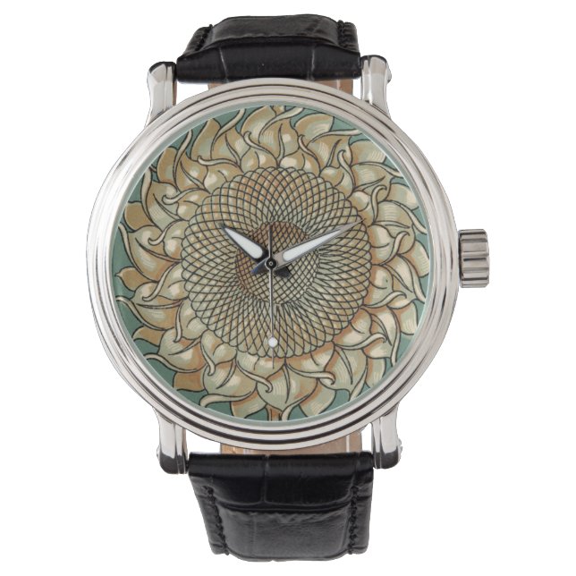 Sunflower Bloom on Blue-green Background Watch (Front)