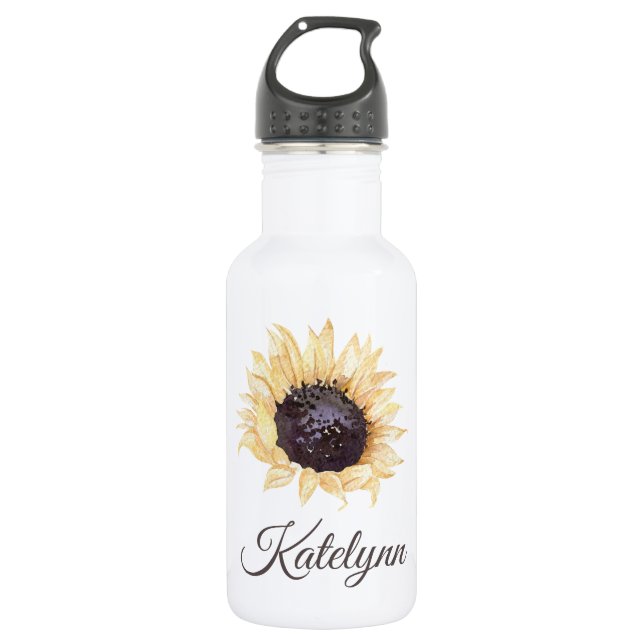 Sunflower Bloom Personalized Water Bottle (Front)