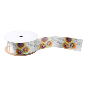 Sunflower Bloom White Satin Ribbon
