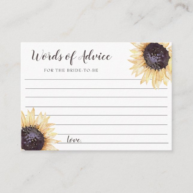 Sunflower Blooms Wedding Advice Cards (Front)