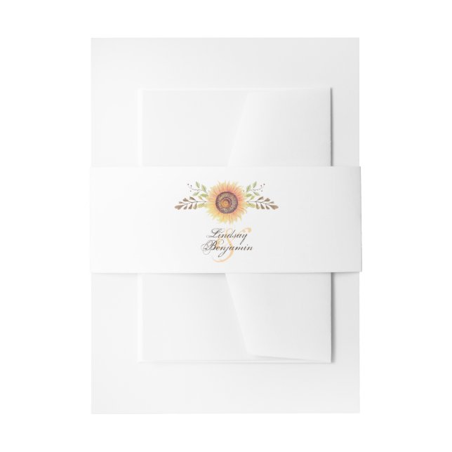 Sunflower Blossom Elegant Watercolor Wedding Invitation Belly Band (Front Example)